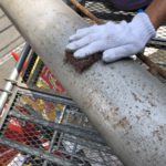 門柱塗装後、新規テントシートを張り替えて竣工となります。